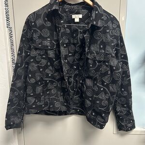 Christopher & Banks Black Jacket with White Geometric Stitching